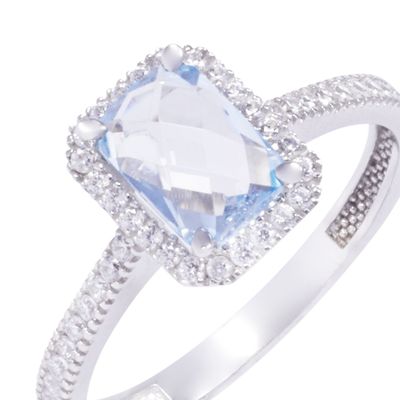 Imagen 2 del producto Anillo Oro Blanco 18kt Circonita Azul Cuadrada y Cintillo