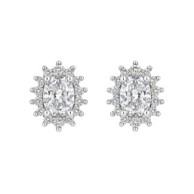 Aros de Plata Esterlina 925 Circonita Ovalada Central