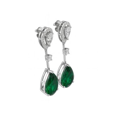 Imagen 2 del producto Aros de Plata Esterlina 925 Gota con Circonita-Esmeralda
