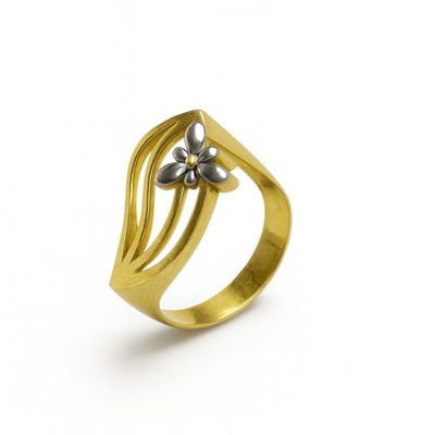 Anillo Oro Amarillo 18kt Flor Bicolor