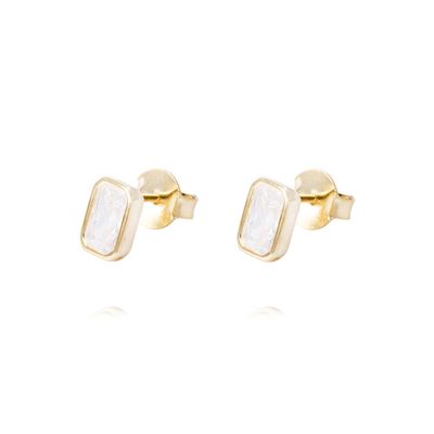Aros Plata Revestida en Oro 18kt Rectangular Con Circonita