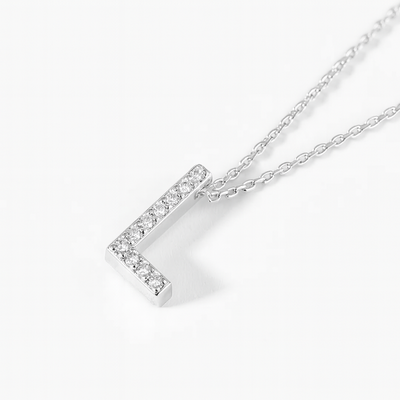 Collar Oro Blanco 18kt Letra L Diamante 6Pts | Danielle Costantini