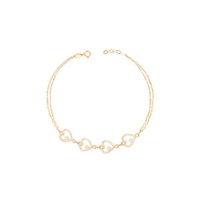 Pulsera de Oro 18kt Cuatro corazones con Circonita