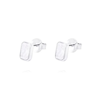 Aros de Plata Esterlina Rectangular Con Circonita