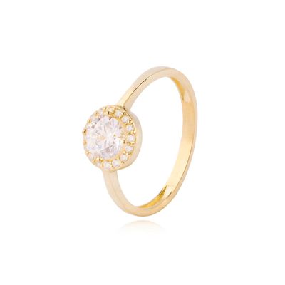 Anillo Compromiso Oro Amarillo 14kt Circonitas Destellantes 5mm