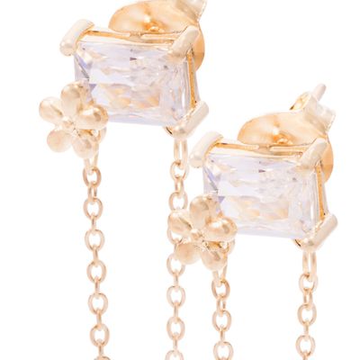 Imagen 2 del producto Aros Revestidos en Oro 18kt Rectángulo Circonita y Cadena