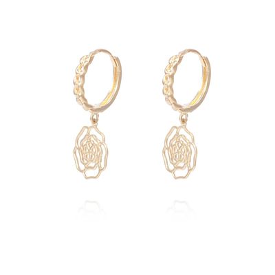 Aros de Oro 18Kt Argolla Flor Colgante