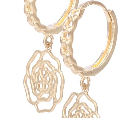 Imagen 2 del producto Aros de Oro 18Kt Argolla Flor Colgante