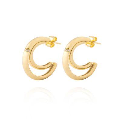 Aros de Plata Esterlina 925 Media Luna Circon Revestido en Oro 18kt