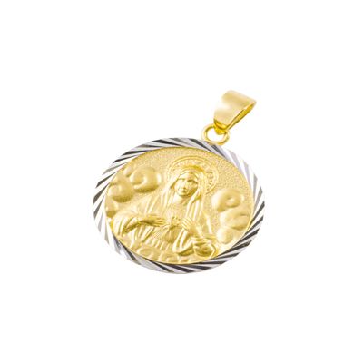 Colgante de Oro 18kt Virgen bisel blanco estriado