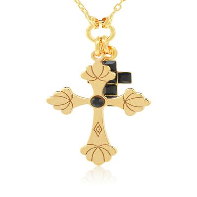 Imagen 2 del producto Collar de Plata Esterlina 925 Doble Cruz Revestido en Oro 18kt