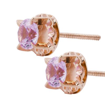 Imagen 2 del producto Aros Oro Miel 18kt Chatón Rosa de Francia 5mm