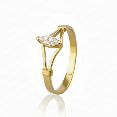 Anillo Oro 18kt Platino Solitario Navette Circonita