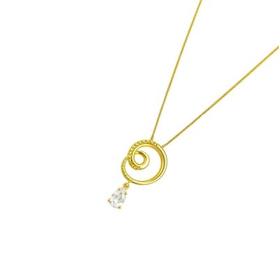 Collar Oro Amarillo 18kt Espiral Circonita Gota Colgante
