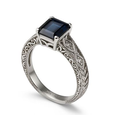 Imagen 2 del producto Anillo Oro Blanco 18kt Diamantes 6 Pts Más Zafiro Natural