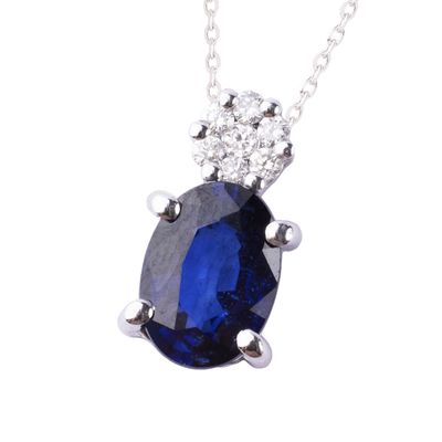 Imagen 2 del producto Collar Oro Blanco 18kt Diamantes 6Pts y 92 Pts Zafiro