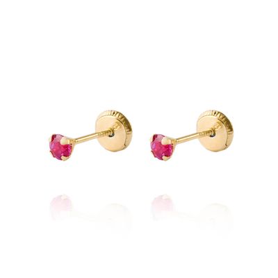 Aros de Oro 18kt Piedra Rubi 3mm
