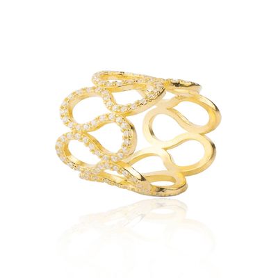 Anillo de Plata Esterlina 925 Ondas Circon Revestido en Oro 18kt