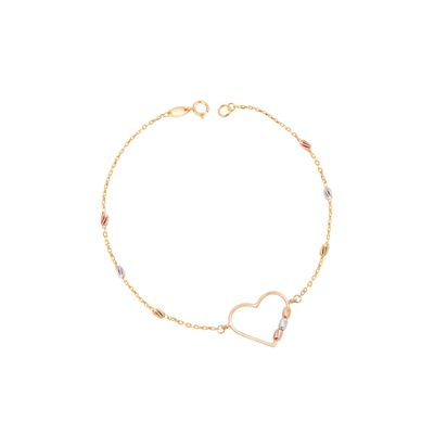 Pulsera Oro Tricolor 18kt Corazón y Barras
