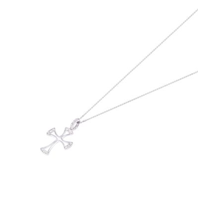 Collar Oro Blanco 18kt Cruz Sagrada Diamantes 9 Pts