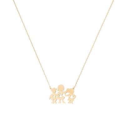 Collar de Oro Amarillo 18kt Colgante Familia Niño-Niña
