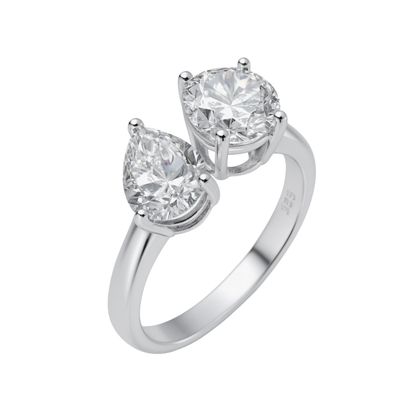 Anillo Plata Esterlina 925 Gota y Circonita Corte Brillante