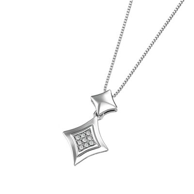 Collar Oro Blanco 18Kt Rombo Circonita