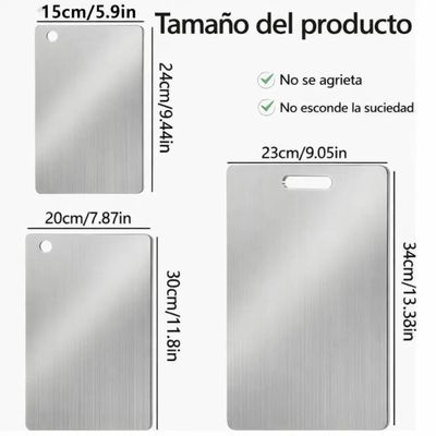 Imagen 2 del producto Set 3 Tablas Para Cortar Acero Inoxidable Doble Cara