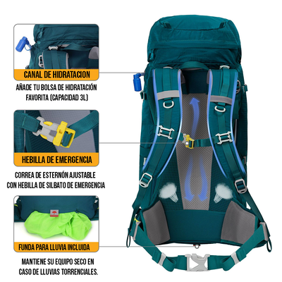 Imagen 2 del producto Mochila de Senderismo 65L Montañismo Impermeable y Liviana