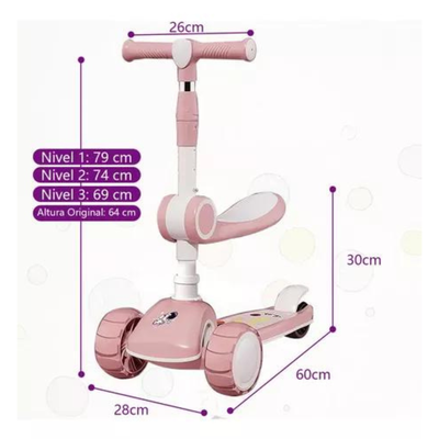 Imagen 2 del producto Scooter Monopatín 3 Ruedas Led Musical Plegable Niños Regulable