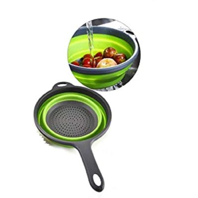Colador Escurridor Circular De Silicona Plegable Con Mango