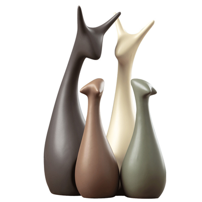 Juego De 4 Adornos Abstractos Familia De Ciervos De Cerámica