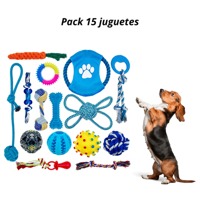 Imagen 2 del producto Set 15 Juguetes Para Mascotas Antiestrés Pelota Cuerda Goma