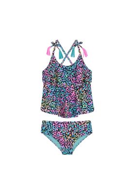 Imagen 1 del producto Traje de Baño Tankini UV30+ con Vuelos para Niña Rosado