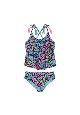 Traje de Baño Tankini UV30+ con Vuelos para Niña Rosado