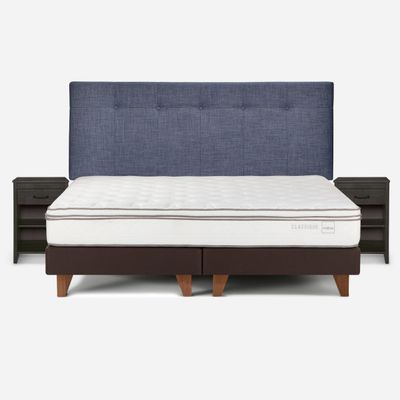 Cama Classique+ King + Respaldo y Veladores Maurice Denim