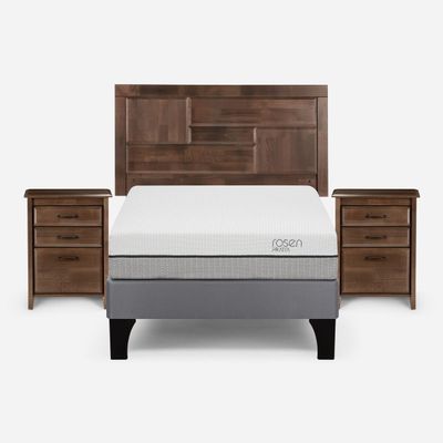 Cama Europea Pratta Full Pata Madera +Respaldo y 2 Veladores