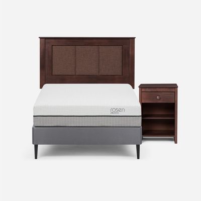 Cama Europea Pratta 1,5 Plazas Pata Acero+Respaldo y Velador