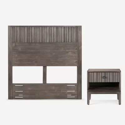 Set Respaldo 1,5 Plazas + Velador Cleveland Rosen Grafito