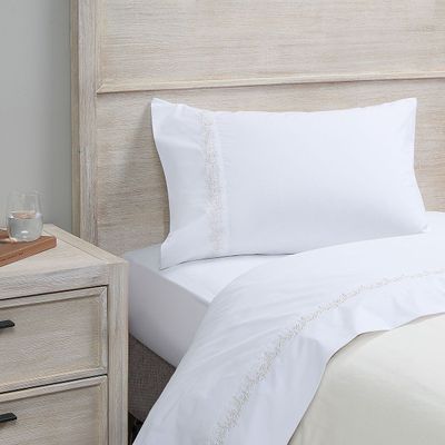 Sábana Rosen 220 Hilos Bordada Floral Blanca 1,5 Plazas