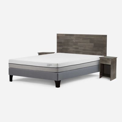 Imagen 2 del producto Cama Pratta 2 Plazas Pata Madera BN + Muebles Tabor Grafito