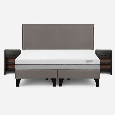 Cama Pratta King Pata Madera + Muebles Maurice Gris