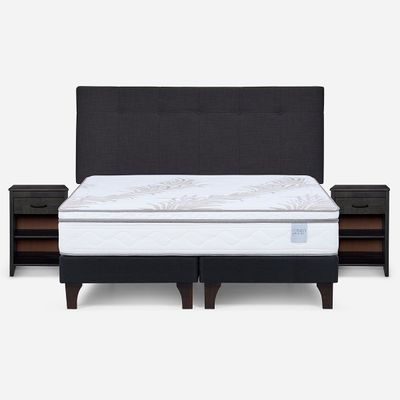 Cama Europea Neo Plus King+Respaldo N Bennet Grafito+Velador