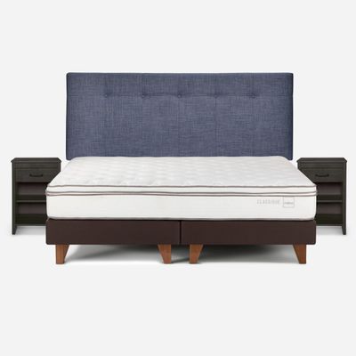 Cama Europea Classique+ 2 Plazas +Respaldo y Veladores Denim