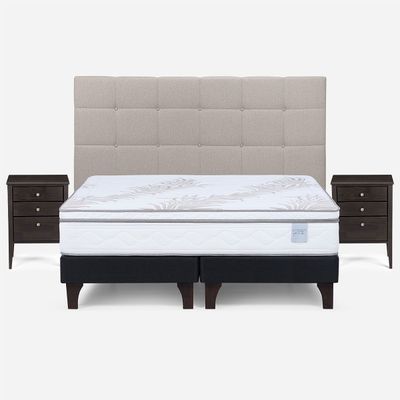 Cama Europea Neo Plus King + Muebles Issey Beige