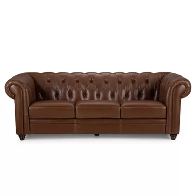 Sofá Rosen Chesterfield 3 Cuerpos Cuero Camel