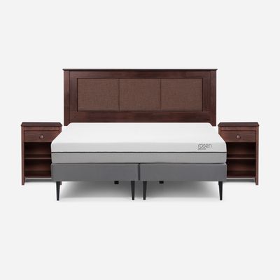 Cama Europea Pratta King Pata Acero + Respaldo y Velador