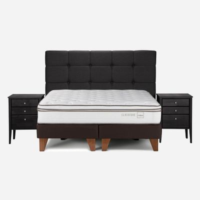 Cama Europea Classique+ 2 Plazas con Muebles Issey Grafito