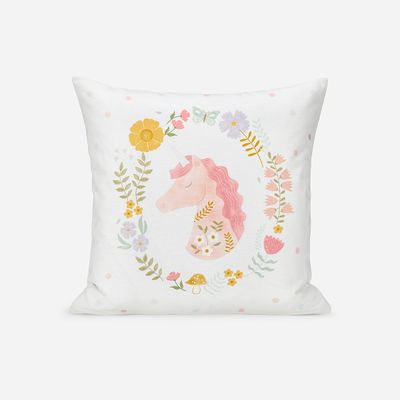Funda Cojín Infantil Unicornio Folk Rosa 50 x 50 cm
