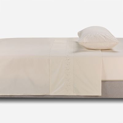 Sábana Rosen 300 Hilos Algodón Bordada Arena 1,5 Plazas